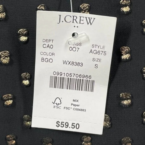 NEW! J CREW BLACK & GOLD DOT BLOUSE TOP! WOMENS SMALL! - Picture 5 of 5
